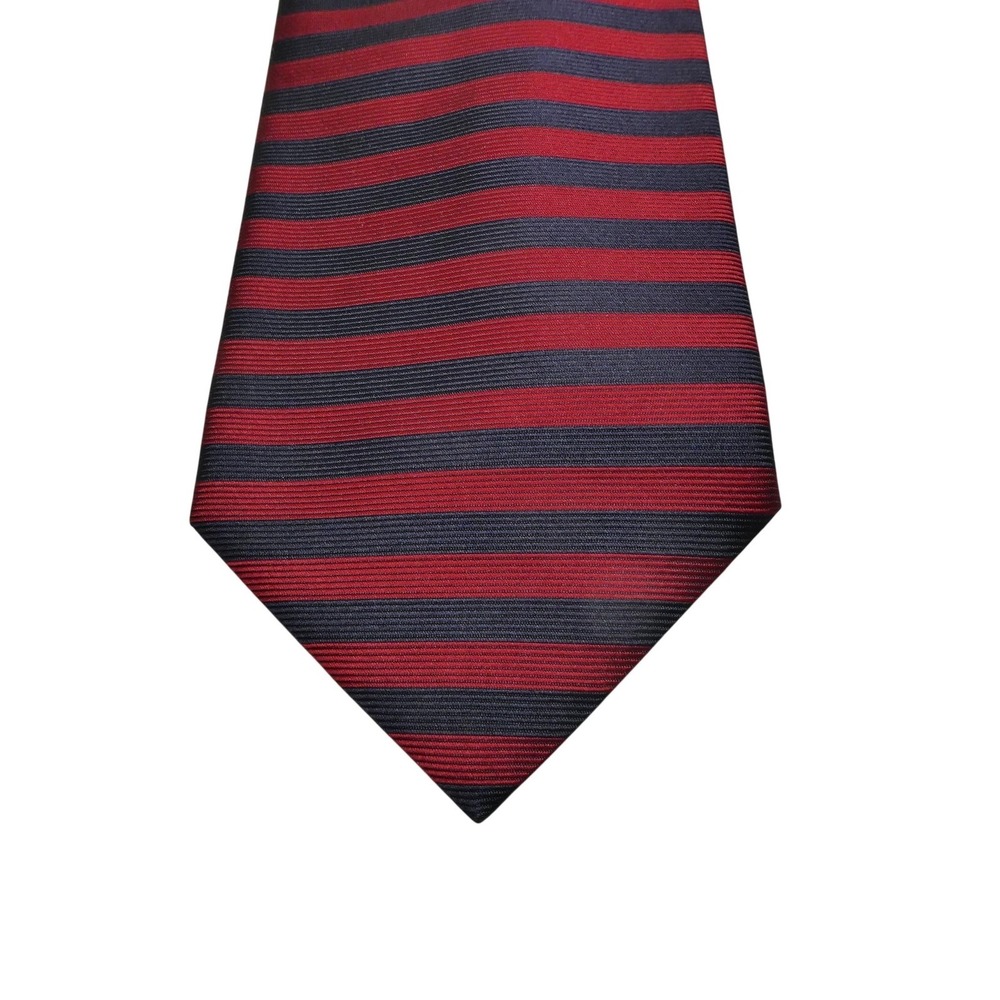 Paolo Tie Mens One Size Red Navy Striped 100% Silk Made In Italy Classic‎ Width